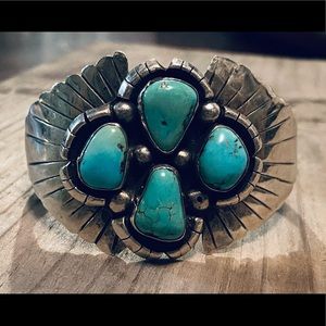 Vintage Turquoise Signed Sterling Cuff